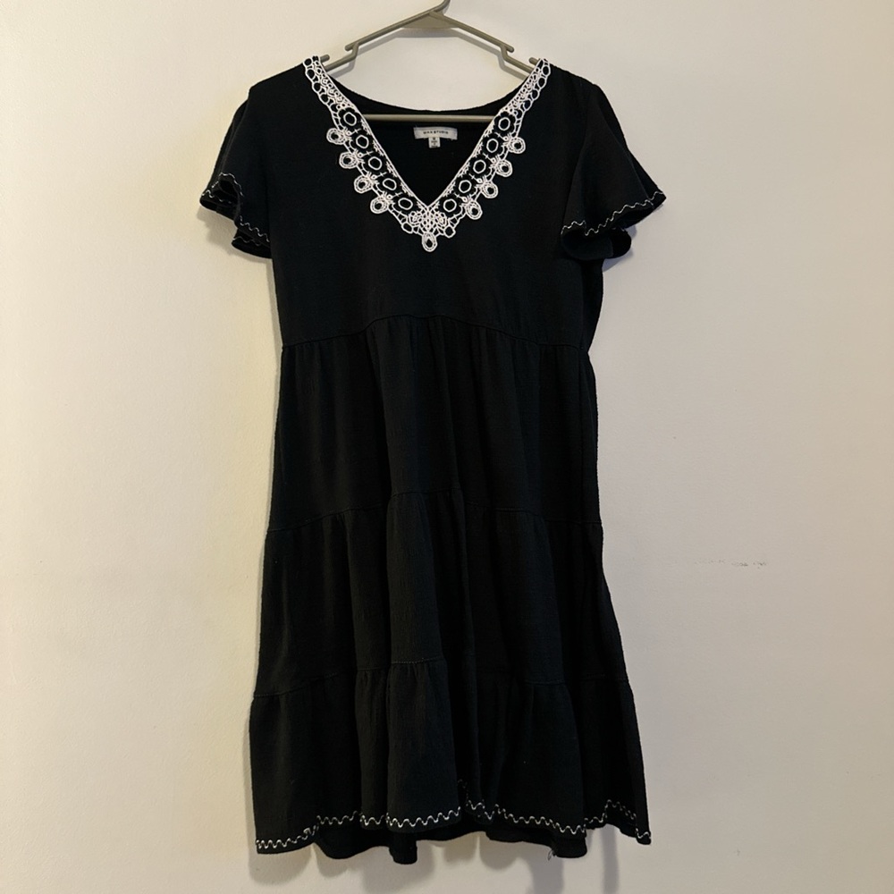 Max Studio Black Dress with White Embroidery